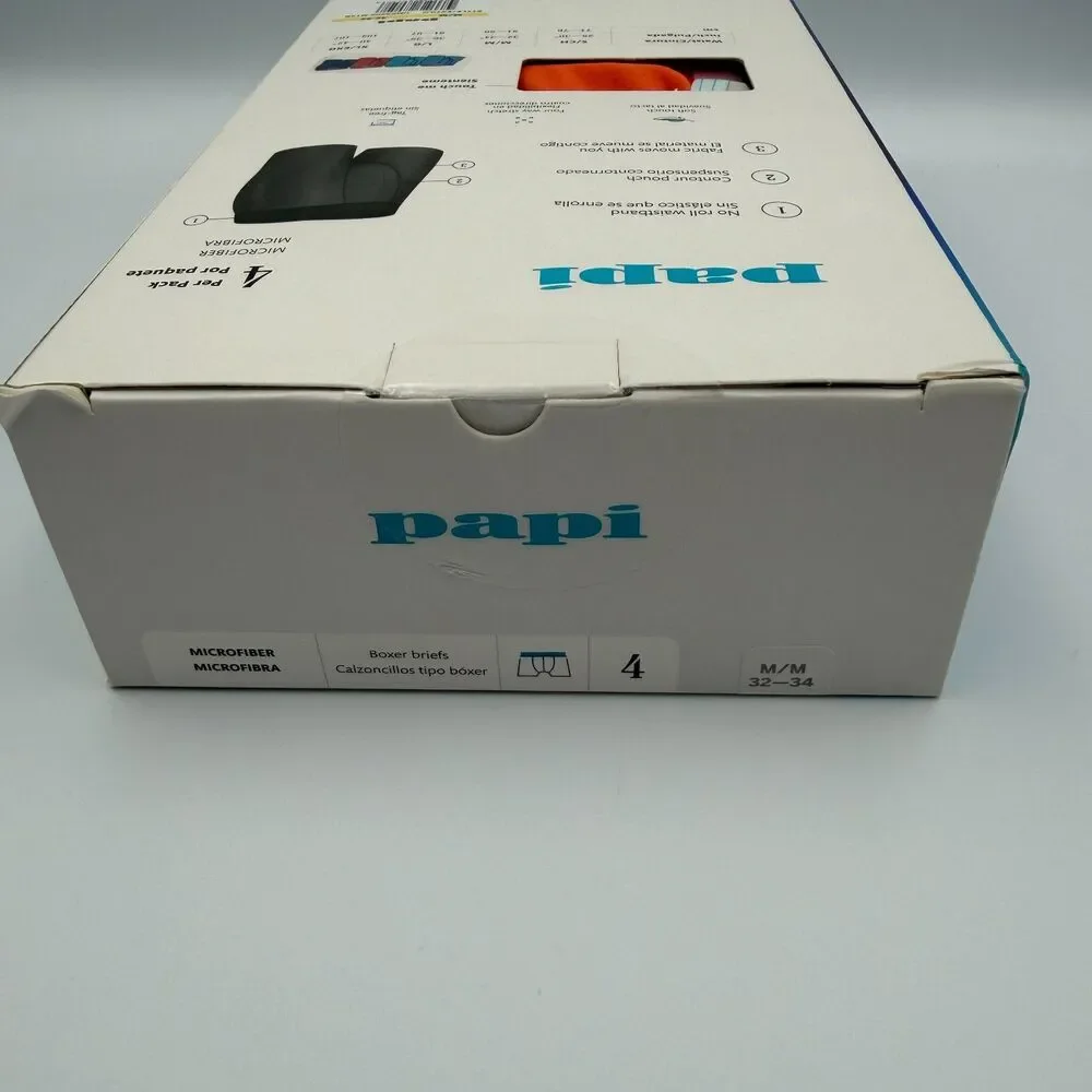 Papi Men’s Microfiber Boxer Briefs 4-Pack Contour Pouch Stretch M (32-34) NIB